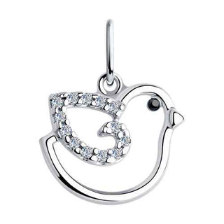 нежен сребърен медальон, птиче, подходящ за дете, цирконий, родиево покритие, sokolov,