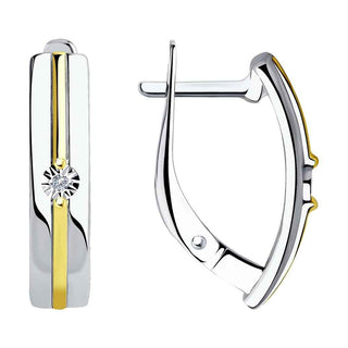 сребърни обеци, диамант, жълта позлата, родиево покритие, sokolov,