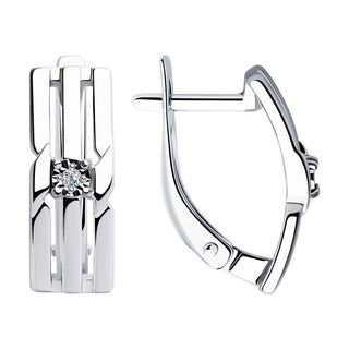 стилни сребърни обеци, диаманти, родиево покритие, sokolov,