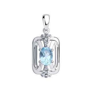 сребърен медальон, син топаз, цирконий, родиево покритие, sokolov,