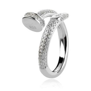 сребърен пръстен, пирон, родиево покритие, цирконии