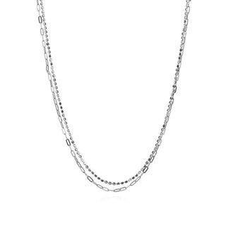 сребърно колие, без камък, родиево покритие, двуредово колие