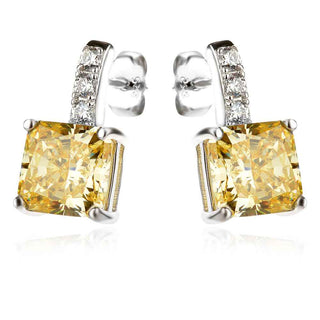 сребърни обеци, жълт мойсанит, цирконий, родиево покритие, сребърен пръстен, син мойсанит, цирконий, родиево покритие, квадратна форма,