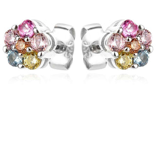 сребърни обеци, цветен циркон, родиево покритие, подходящи за дете, цвете