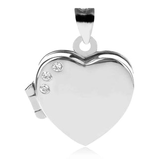 сребърен медальон, сърце, отварящ се медальон, цирконий, родиево покритие,