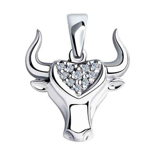 сребърен медальон, бивол, цирконий, родиево покритие, Sokolov