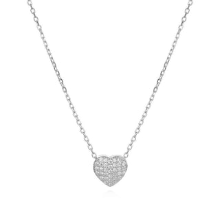 сребърно колие, цирконий, родиево покритие, сърце