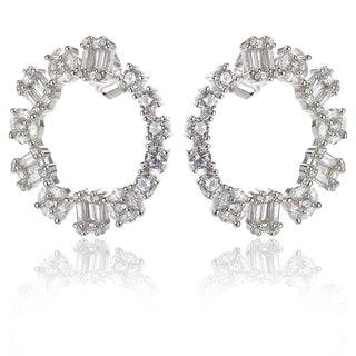 сребърни обеци, циркон багета, родиево покритие