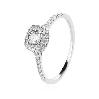 златен пръстен, бяло злато, тип годежен, диаманти,