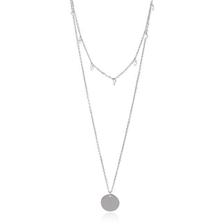 двойно сребърно колие с монета и цирконии