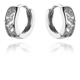 сребърни обеци, тип халка, цирконии, родиево покритие,