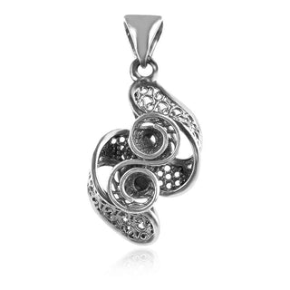 сребърен медальон, без камък, оксидирано сребро, Алгара,