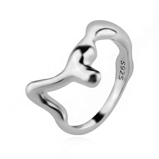 сребърен пръстен, без камък, родиево покритие, абстрактна форма