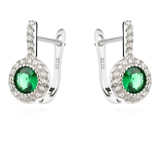 сребърни обеци, зелен и бял циркон, родиево покритие