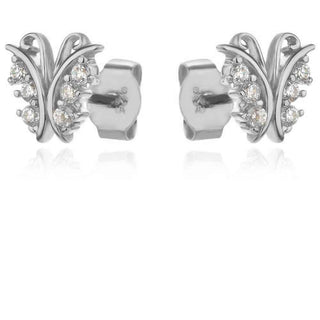 сребърни обеци, цирконий, родиево покритие, пеперуда, подходящи за дете