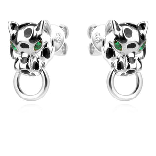 сребърни обеци, цирконий, родиево покритие, пантера, по модел на Cartier,