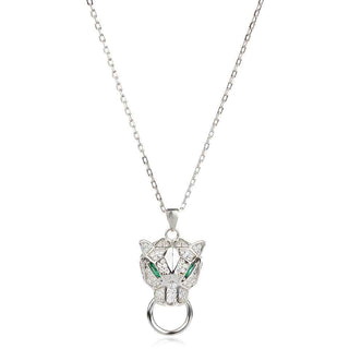 елегантно сребърно колие, пантера, по модел на Cartier, цирконий, родиево покритие,