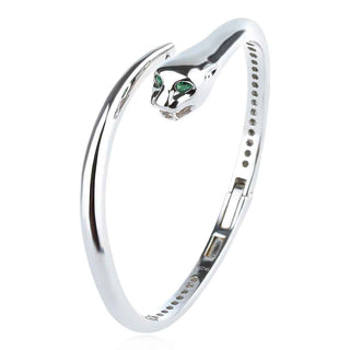 сребърна гривна, твърда гривна, пантера, по модел на Cartier, цирконий, родиево покритие