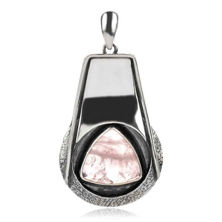 сребърен медальон, оксидирано сребро, ръчна изработка, розов кварц