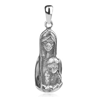 silver pendant, сребърен медальон Богородица