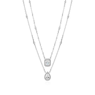 сребърно колие, двойно сребърно колие, капка, цирконий, родиево покритие,