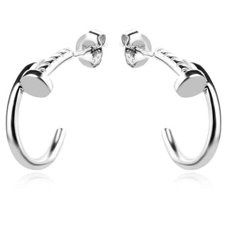 сребърни обеци, без камък, пирон, родиево покритие, полухалки,