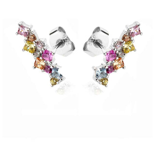 сребърни обеци, цветен циркон, родиево покритие