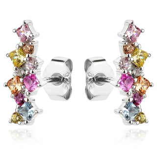 сребърни обеци, цветен циркон, родиево покритие