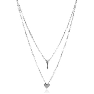 нежно сребърно колие, двойно колие, сърце и стрела, родиево покритие,