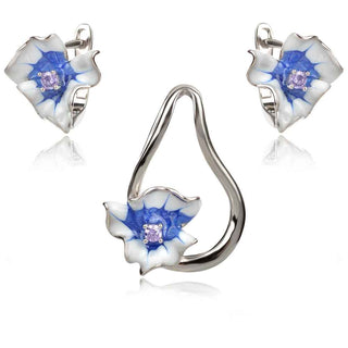 сребърен комплект със сини цветя