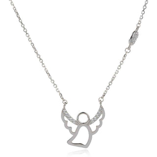 нежно сребърно колие, ангел, цирконий, родиево покритие,
