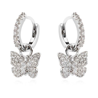 сребърни обеци, цирконий, родиево покритие, пеперуда, обеци тип халка, подходящи за дете