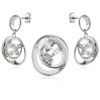 сребърен комплект, цирконий, родиево покритие