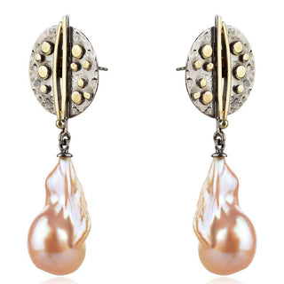 висящи сребърни обеци, розова перла барок, рутении, позлата