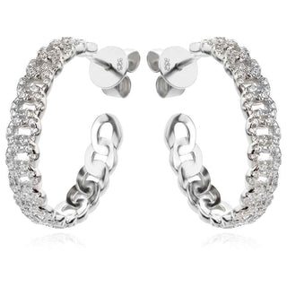 сребърни обеци, цирконий, родиево покритие, обеци тип халки