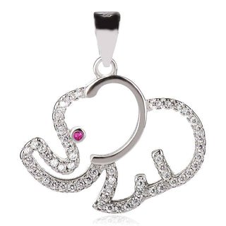 нежен сребърен медальон, слонче, цирконии, родиево покритие,