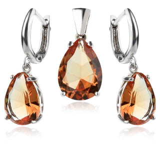 стилен сребърен комплект, султанит капка, родиево покритие