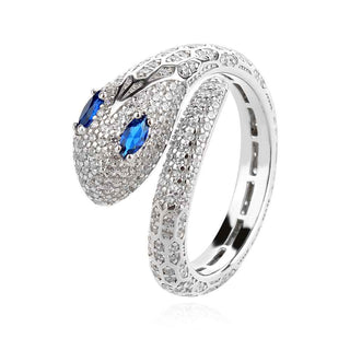 сребърен пръстен, змия, цирконий, родиево покритие