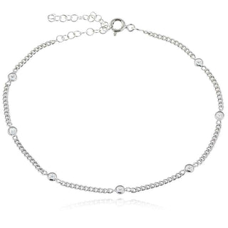 сребърна гривна за глезен, цирконий, родиево покритие