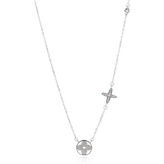 нежно сребърно колие, цвете, цирконий, родиево покритие,