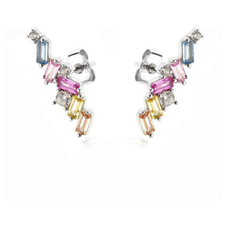 сребърни обеци, цветен циркон, родиево покритие