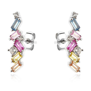 сребърни обеци, цветен циркон, родиево покритие