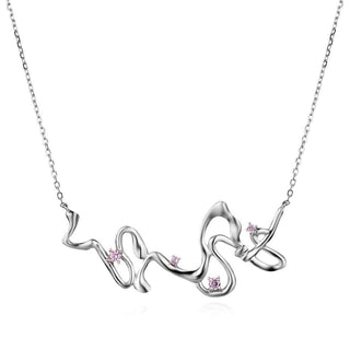 сребърно колие, цирконий, родиево покритие, абстрактна форма