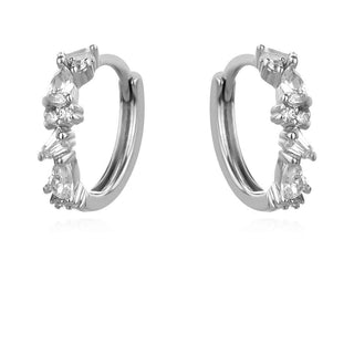 сребърни обеци, обеци халки, цирконий, родиево покритие, подходящи за дете