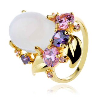 атрактивен сребърен пръстен, бял кварц, жълта позлата, цирконий