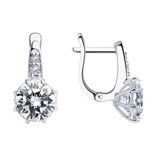 нежни сребърни обеци, родиево покритие, CZ Swarovski, sokolov,