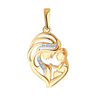 златен медальон, майка и дете, брилянти, sokolov,