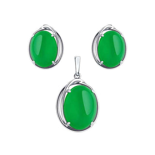 стилен сребърен комплект, зелен кварц, родиево покритие, sokolov,