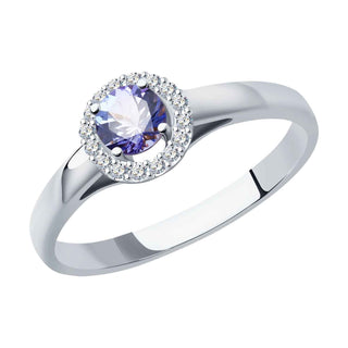 златен пръстен, танзнит, диаманти, бяло злато, Sokolov