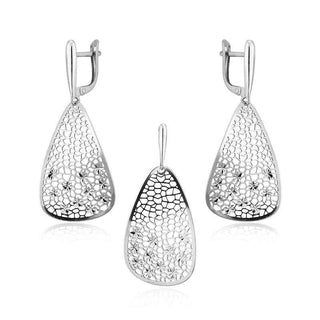 стилен сребърен комплект, без камък, родиево покритие, алфа карат,